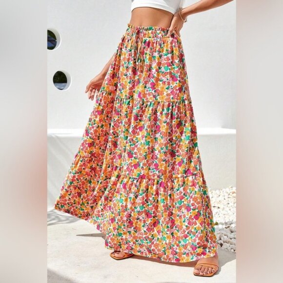 Printed Elastic Waist Maxi Skirt - Picture 1 of 5